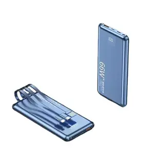 20000mAh Portable Power Bank, 66W Super Fast Charging Power Bank with Built in Cable, Large Capacity Portable Charger for Home Office Outdoor, Phone, External Battery Pack