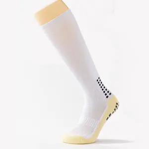 Anti-Slip Sports Socks Soccer Socks Men Rubber Block Towel Bottom Long Football Socks Men Women Rugby Socks Sport Socks (Color : Long White)