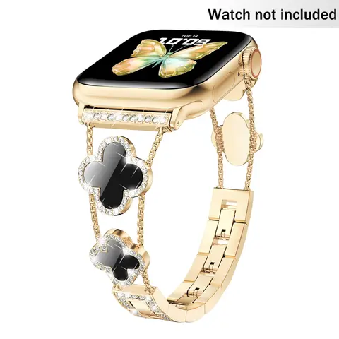 Black Shell Clover Slim Metal Bracelet for iWatch (Band Only)  - Business & Dressy Strap Compatible Series 1-11/SE/SE2/Ultra/Ultra2 (38-49mm) Women & Men (Watch Not Included)#Summervibes
