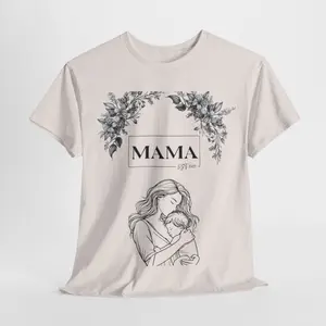 MAMA Graphic T-Shirt | Mom and Baby with Floral Border