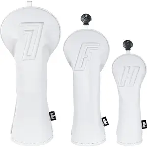 Craftsman Golf Minimal Design 3D Embossed Number White Golf Club Headcovers Covers Protector for Woods and Driver Hybrids Travel Case