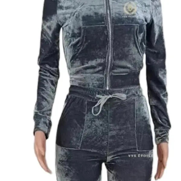 VVS Women's Velour Sweat Suit - Long Sleeve Zip-Up with Drawstring Waist & Pockets - Comfortable & Stylish Activewear Womenswear Jacket Tops Fitted