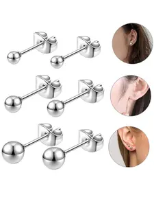 Hypoallergenic Ball Stud Earrings Set, Stainless Steel Round Ball Ear Studs for Men & Women, Sizes 3mm-8mm, Soft Cartilage Jewelry, Earring Stacking Set