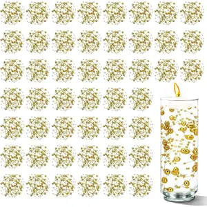 50 PCS Artificial Floating Gold 8+3mm String Beads for Vase Centerpieces, Faux Pearl String for Wedding Party Decor, Crafts and Vase Filler