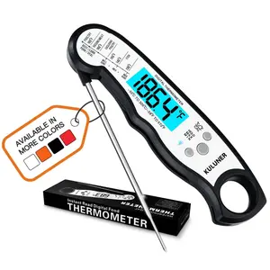 KULUNER TP-01 Waterproof Digital Instant Read Meat Thermometer with 4.6 Folding Probe Backlight Calibration Function for Cooking Food Candy BBQ Grill Liquids Beef White Kitchen Stainless Steel Plastic Foldable Utensils