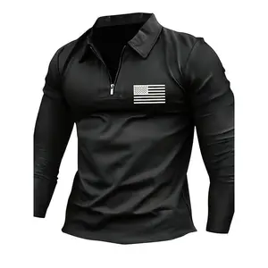 FR New Men's Patriotic Flag Print Long Sleeve Shirt - Casual & Stylish Golf Top, Perfect Gift for All Seasons Fathersdaygift Clothing