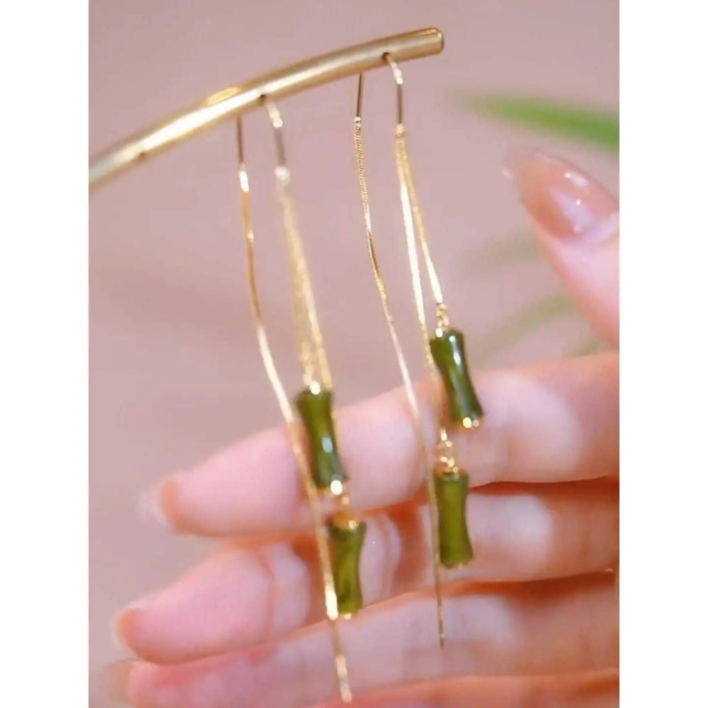 Unique Design Aesthetic Exquisite Bamboo Segment Earrings Anti-Loss Ear Threads Instagram Influencer Minimalist Drop Earrings for Women HNAO13