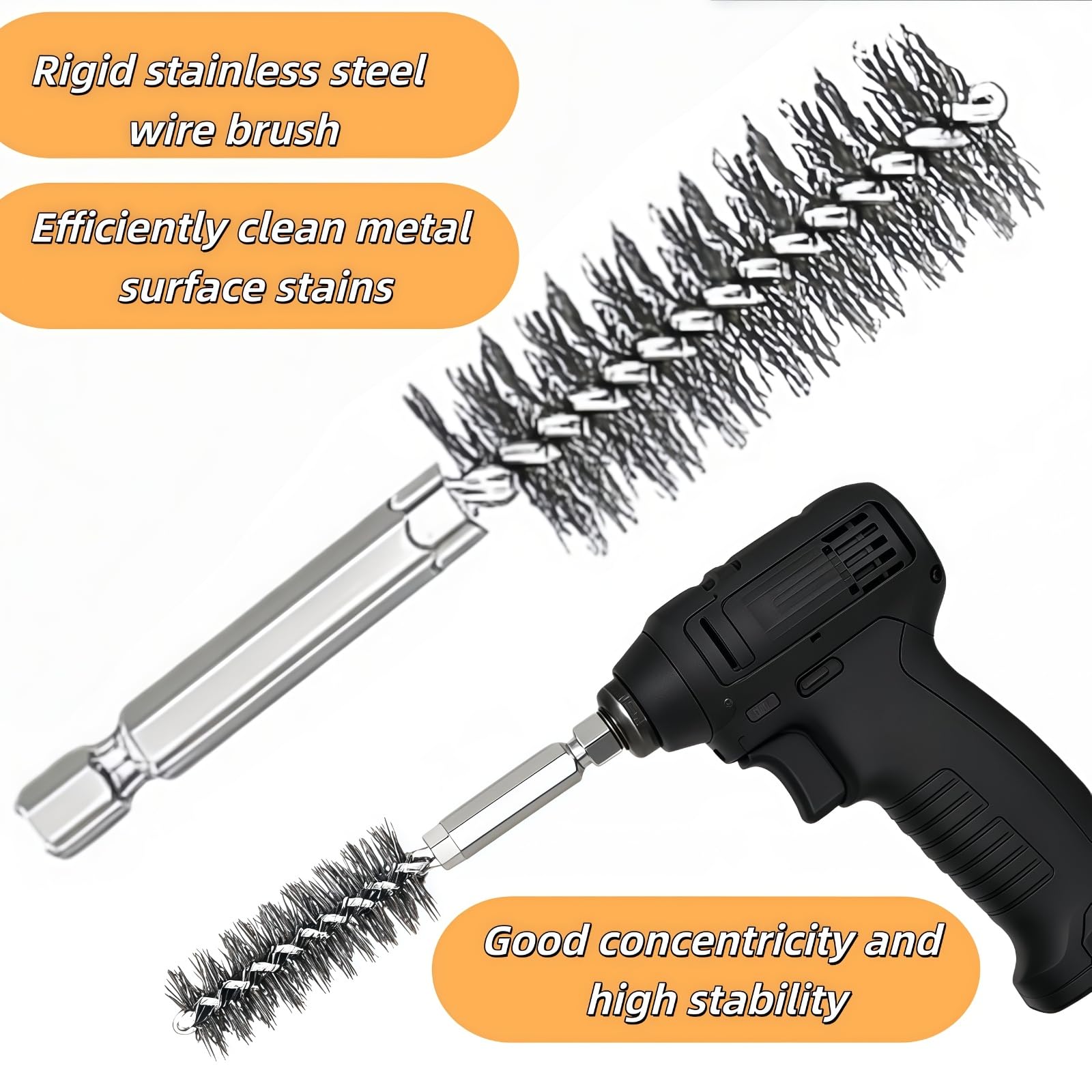 Stainless Steel Bore Brush Set 12 Pcs, Equipped with 4'' Extension Bar and 1/4 Inch Hex Shank, Multi Size 5/16"-1-3/16" Twisted Wire Brushes, Ideal for Power Drill Impact Driver Bore Cleaning Stainless Steel Bore Brush Set 12 Pcs, Equipped with 4'' Extension Bar and 1/4 Inch Hex Shank, Multi Size 5/16"-1-3/16" Twisted Wire Brushes, Ideal for Power Drill Impact Driver Bore Cleaning