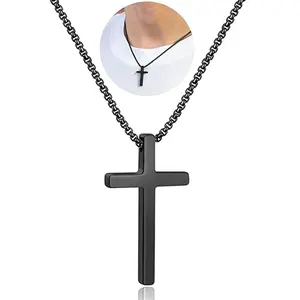 Versatile Fashion Cross Necklace - Stainless Steel Cross Pendant Chain Necklaces for Men 20 Inches Gold Silver Black Cross Necklace Gifts