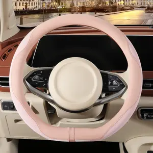14 inch D Shaped Steering Wheel Cover for Prius Civic, Nappa Microfiber Leather Non-Slip Breathable Fabric, Warm in Winter and Cool in Summer, (14-14.25inch)