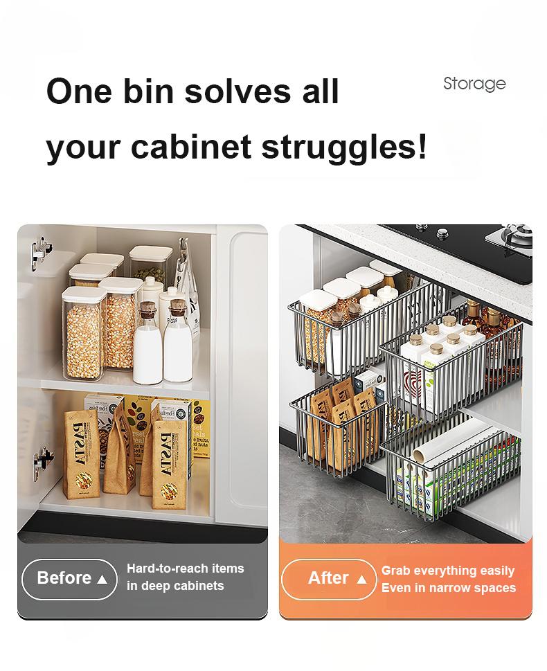 Pull-Out Cabinet Organizer Basket|Under Sink Sliding Storage for Kitchen Cabinets|Clearance Sale|Space Saving Kitchen Organizer,dorm essentials,home decor