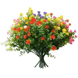 Artificial Eucalyptus Plant, Fake Boxwood Shrubs, Artificial Flowers Bouquet, UV Resistant No Fade Faux Plastic Greenery for Wedding Bridal Bouquet Indoor Outdoor Home Garden Office, Flower Arrangement, Decor
