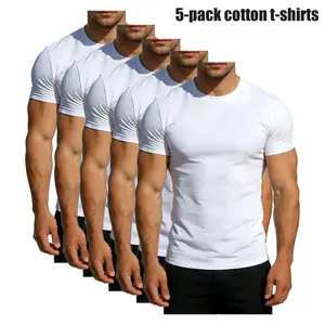 5 Pack Heavyweight Men's Short Sleeve T-Shirt heavy tees white tee Casual Crewneck Cotton Classic Menswear Top T Shirt Streetwear