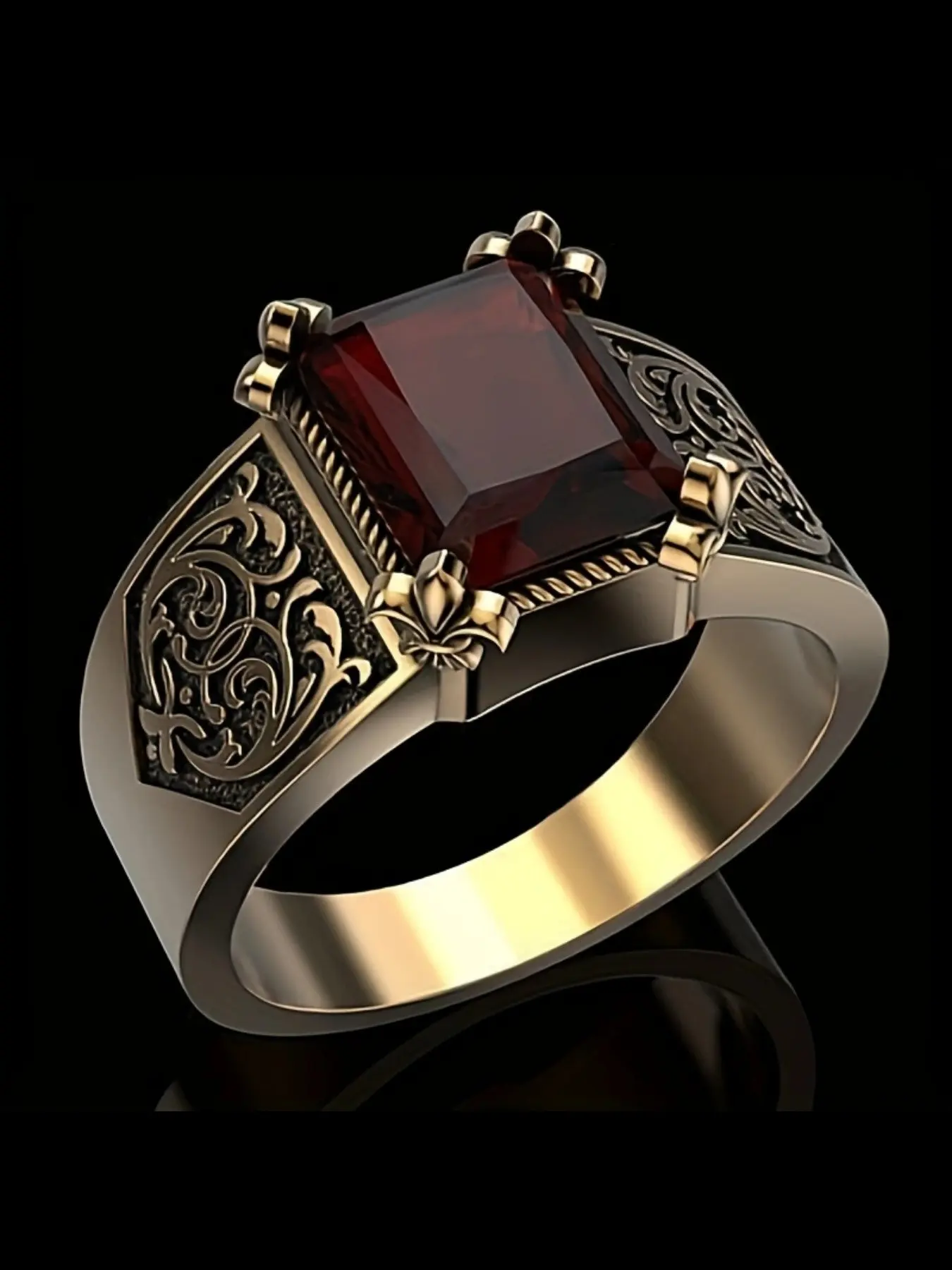 Vintage Men's Elegant Artificial Zircon Ring, Statement Rings, Vintage Bridal Ring, Side Pattern Design, Wedding Engagement Party Jewelry Gift, 1pcs Fine Accessory