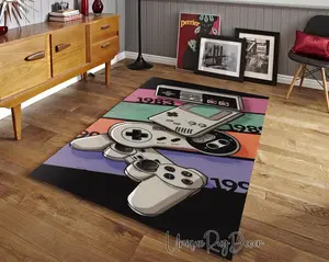 [NEW ARRIVALS] Nostalgic Game Rug, Game Room Mat, Video Gamer Decor, Retro Style Game Rug, Game Controller Carpet