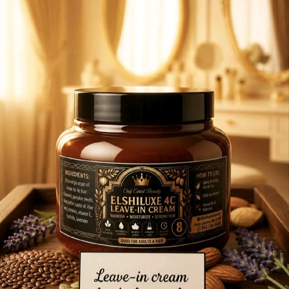 Elshiluxe 4C Haircare Leave-In Cream (8 oz) - Promotes Root Length, Leaves Hair Smooth
