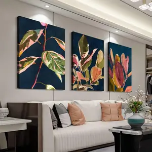 2D 3-piece set of canvas paintings with plant and modern leaf themes, wall art for interior decoration, perfect gift for him/her for Valentine's Day, Carnival, holidays, new home decoration, store decoration, bedroom, living room, home office wall decorat