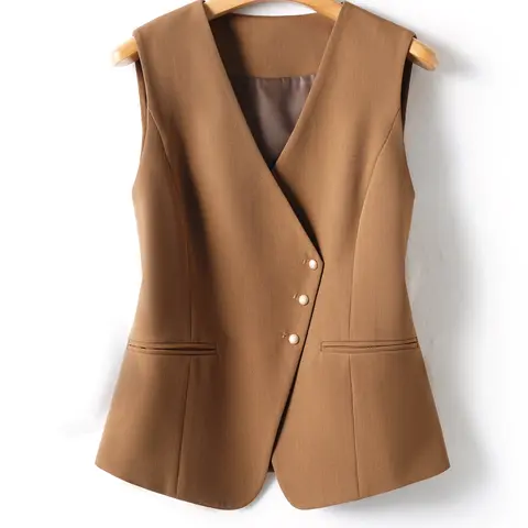 Women's Basic Solid V Neck Button Front Blazer Vest with Pockets, Casual Sleeveless Vest for Work Office Business, Ladies Spring & Fall Clothes, Corporate Office Wear