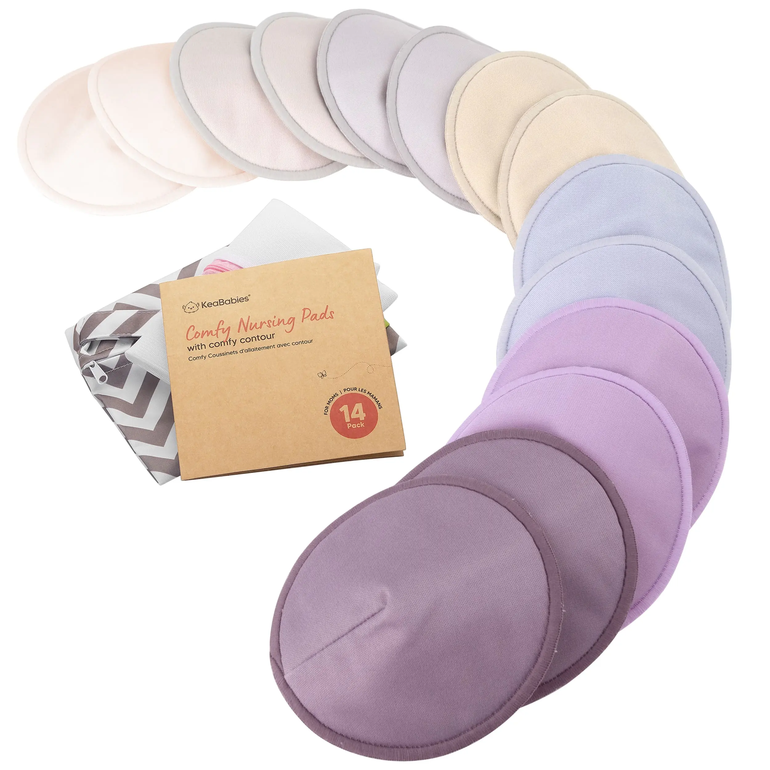 Organic Nursing Pads - 14 Washable Breast Pads for Breastfeeding, Wash Bag, Viscose Derived from Bamboo Reusable Nipple Covers for Breastfeeding Essentials, Soft & Absorbent (Violet)