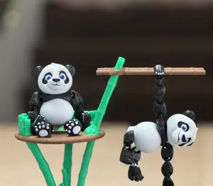 Panda Bears and bamboo tree hanging dangling 3D printed figure decoration