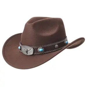 Western Cowboy Hat for Men and Women, Classic Felt Rolled-Crown Cowboy Hat with Buckle Belt, Wide-Brim Western Style Ranch  hat