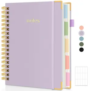 SKYDUE 5-Subject Hardcover Spiral School Stationery Study Notebook, 8"x10" College Ruled, 300 Pages with Dividers, Lay-Flat Writing Surface, Long-Lasting Protection, Back Storage Pocket, Felt Busy Book