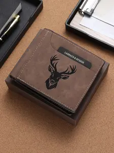 Men's Short Wallet with Deer Head Pattern, Vintage Two-Fold Multi-Card Slots, Zipper Pocket Coin Purse, Perfect Gift for Boys, Vintage Style Wallet