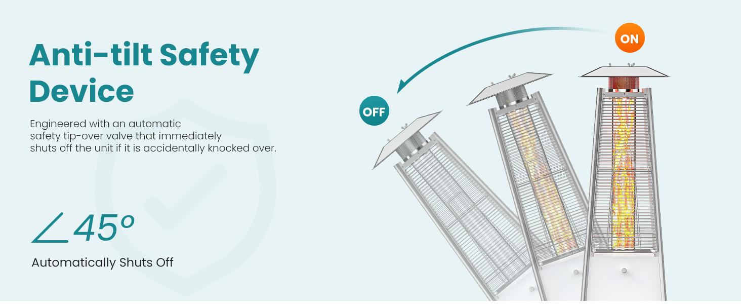 48,000 BTU Propane Heater Outdoor Patio Heaters , Patio Heater Deck Porch for Outdoor Use Camping Backyard Commercial with heels, Double-Layer Stainless Steel Burner, 87" H