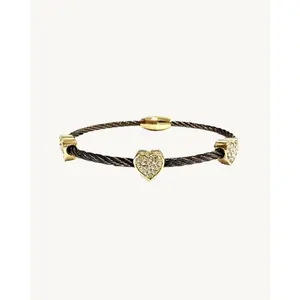 AVELI Women's Twist Wire Bangle Bracelet With Zirconia Set Heart Charms