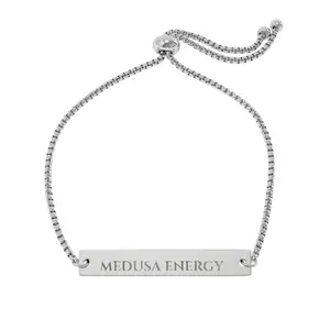 KOLD HART COLLECTION Medusa Energy Bracelet Adjustable Silver Tone Chain with Engraved Plate for Everyday Wear