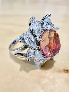 Sunset Petal Cluster Orange Crystal Silver-Plated Ring