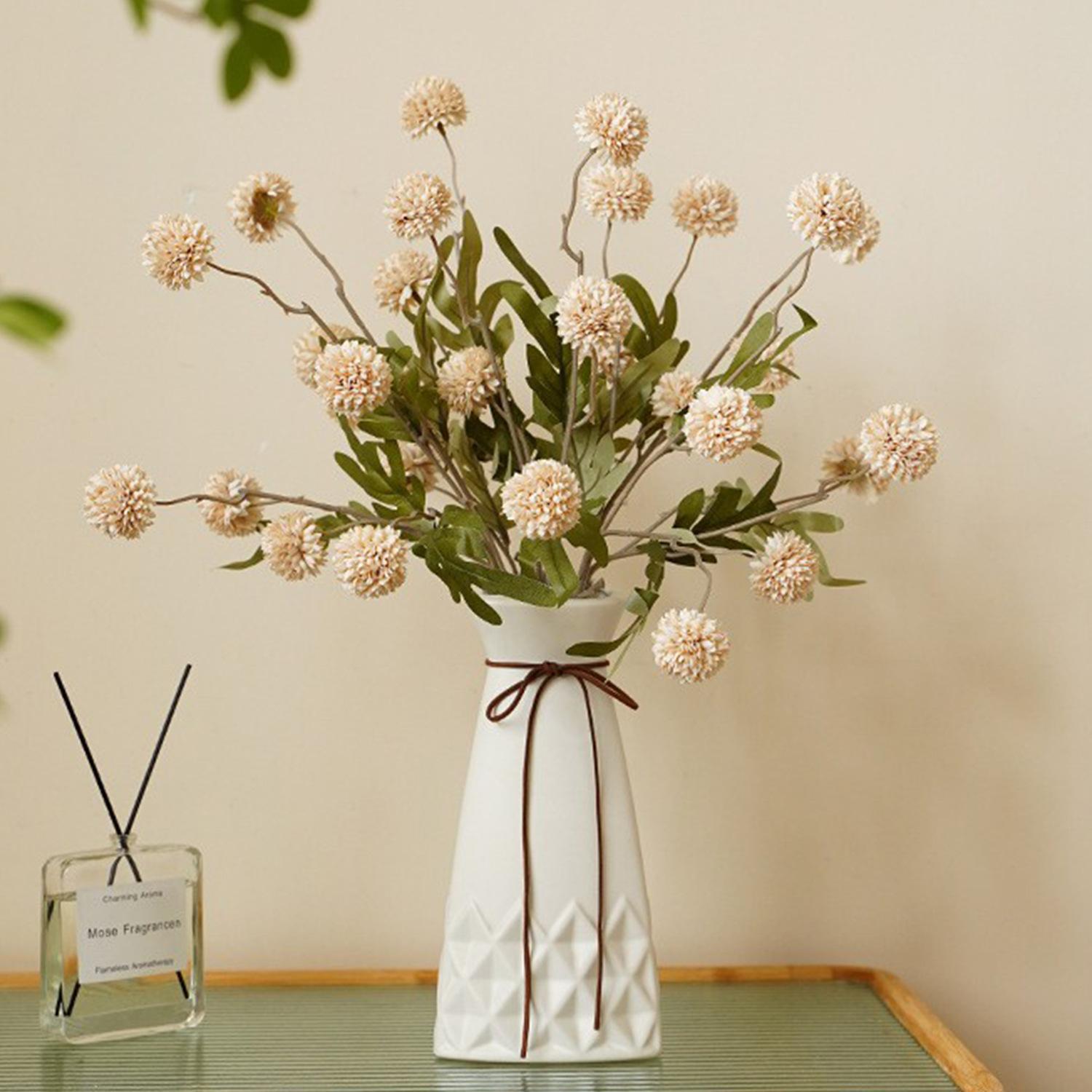 8 Stems Faux Dandelion Flowers African Pom Pom Chrysanthemum Artificial Flowers Wedding Holiday Birthday Party Decoration Living Room Bedroom Study Garden Decor