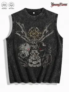 Viking Norse Mythology Tank Top Men Vintage Washed Sleeveless Shirt Wolf Totem Graphic Tee Nordic Streetwear Y2K Gym Oversized Cotton boys merch