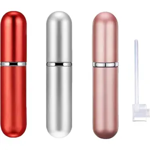 5ml Perfume Bottle Set, Portable Travel Refillable Perfume Atomiser, Mini Spray Bottles (3+1 Pcs) - Pink, Red, Silver with Separated Tool