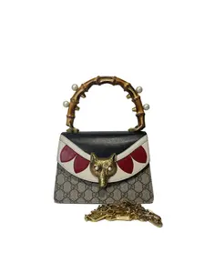 Pre-owned GUCCI Runway Limited Edition Broche Fox Head Pearl Bamboo Bag
