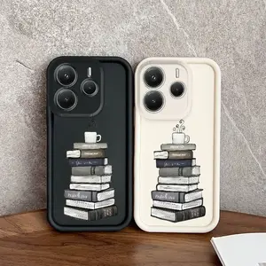 Phone Case - Books Coffee Cup Illustration Phone Case for Redmi 12C 13 13C 14C 15 5G 15C A3 A3X A5 4G Note 10 11S 12 13 14Pro+ Xiaomi 13T 14T 15 Poco C61 C65 C71 C75 M5S M6 4G M6 X6 X7 Pro Cartoon Funny Anti-Fall Full-Coverage Phone Case Easy Fashio