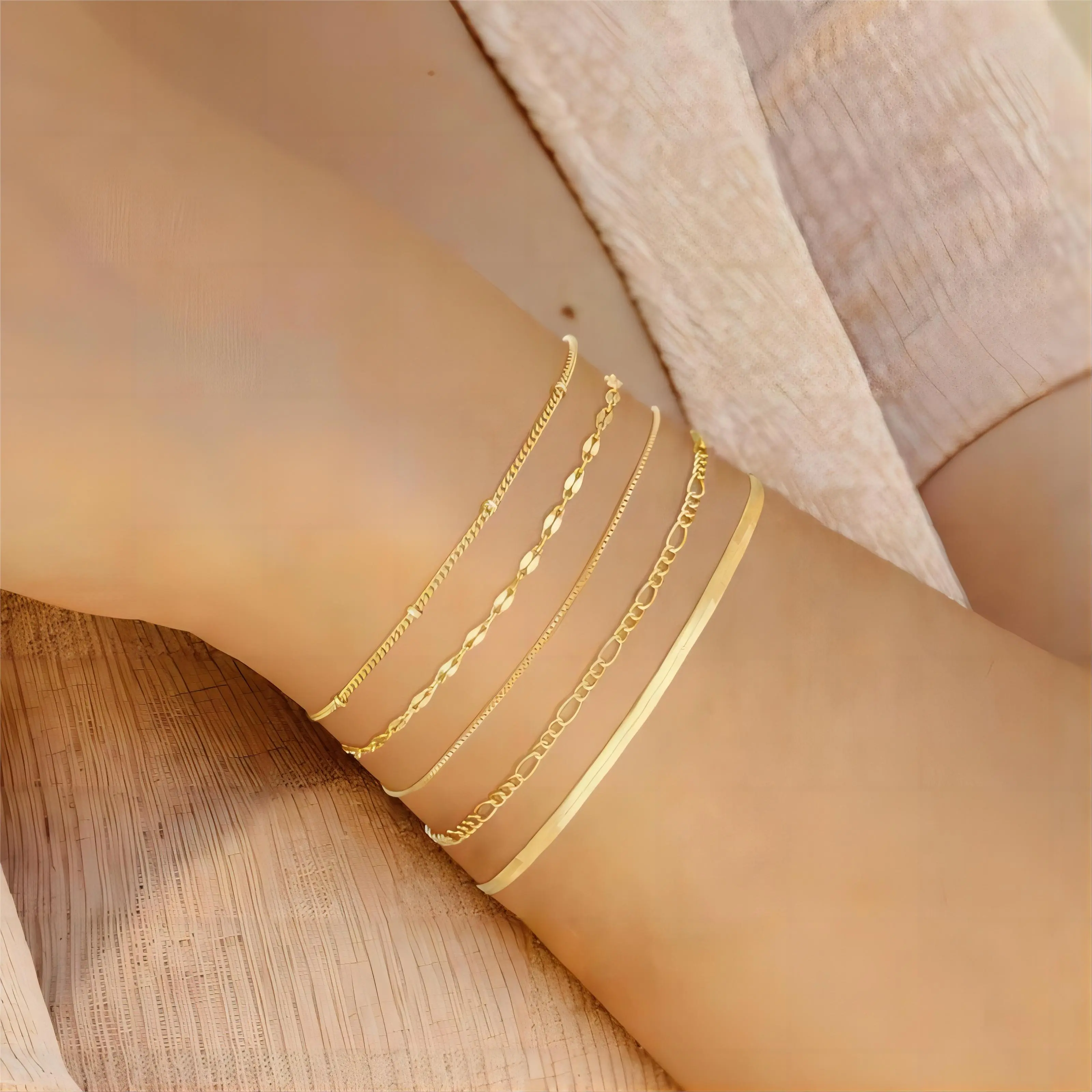 Tewiky 14K Gold Plated 5pcs Stackable Bracelets For Women Adjustable Charm Bracelet Waterproof Stack Non Tarnish Trendy Dainty Herringbone Vintage Cuban Paperclip RopeJewelry Fashion Bracelets For Women Accessories Gifts