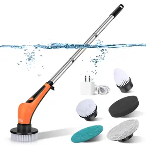 hygger IPX8 Electric Aquarium Cleaning Brushes, Rechargeable Cleaner Tools Kit with 6 Replaceable Clean Spin Brush Heads Cordless Use 2 Speeds Adjustable Handle for Dog House Outdoor/Cat Litter Boxes