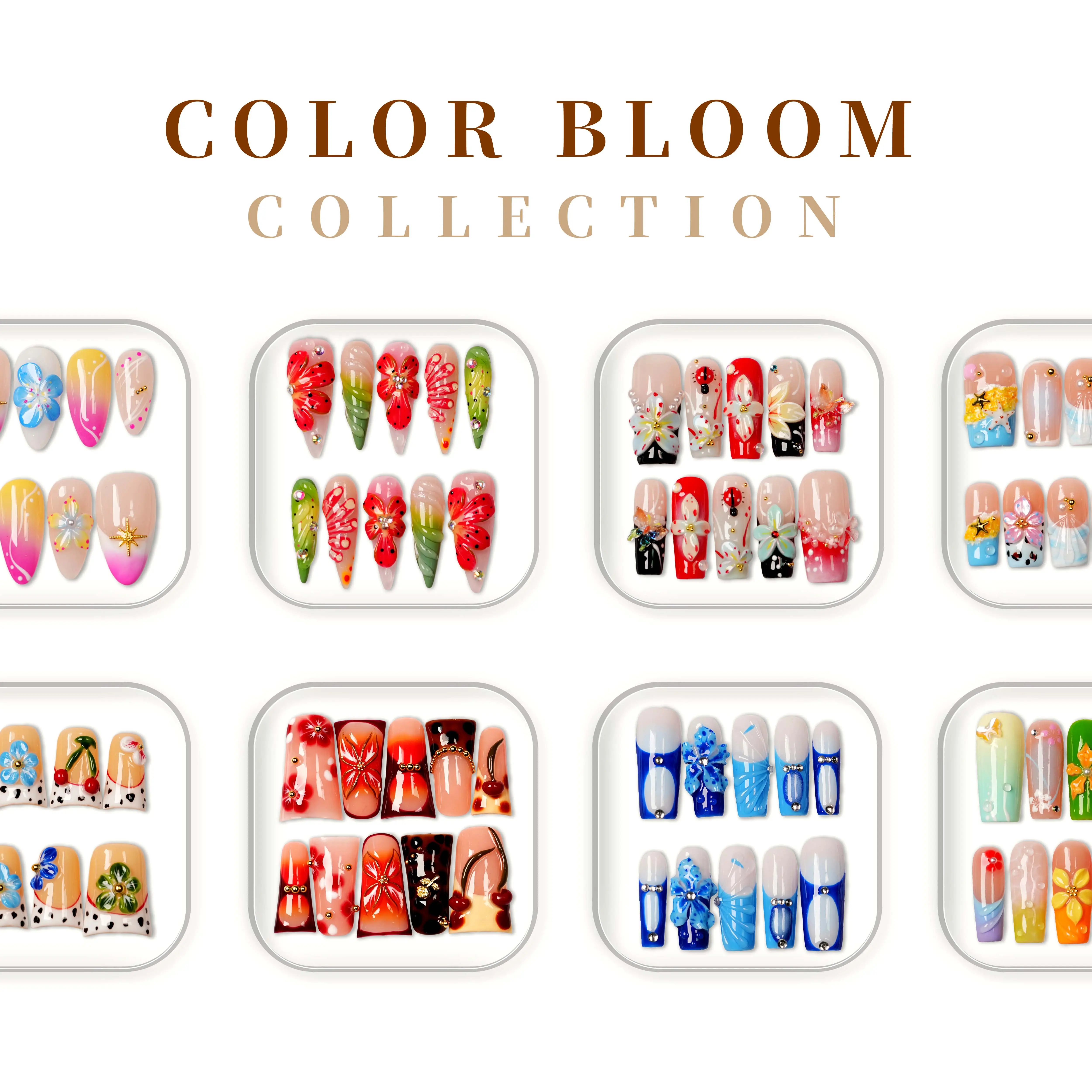 Handmade Press-on Nails - Color Bloom Collection Press-on Nails - Salon-Quality, Glossy Design Press-on Nails - Press-on Nails