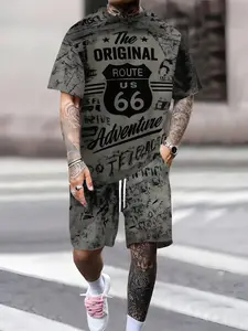 Men's Patterned Casual Short Sleeve & Shorts Set, Comfortable Daily Wear, Fashion Design, Perfect for Everyday Life, Outfit