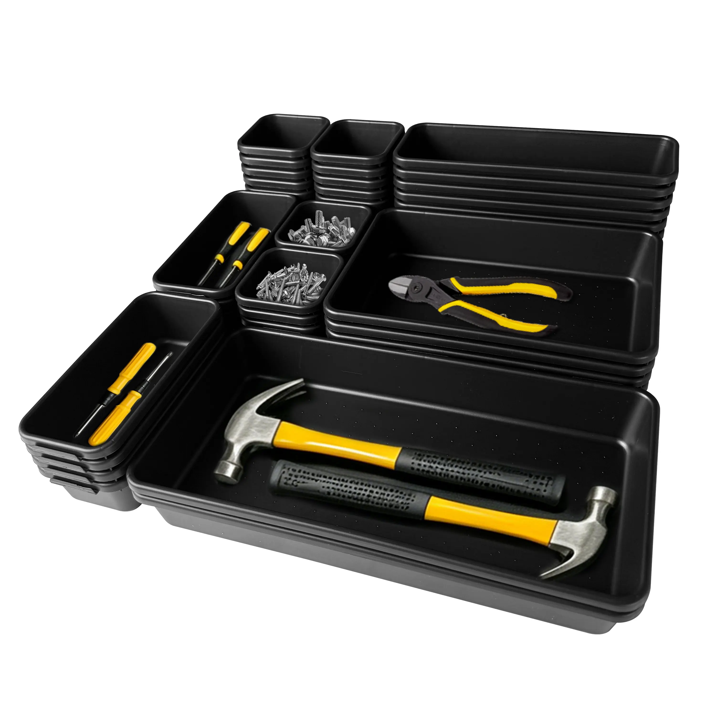 46 PCS Tool Box Organizer Tray Divider Set, 5-Size Black Desk Drawer Organizer Bin, Socket Storage Tray for Deep and Shallow Sockets, Compatible with Rolling Tool Chest Cart and Workbench