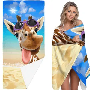 1PC Cute Giraffe Beach Towel, Soft Absorbent Skin-Friendly, Fun Cartoon Pattern, Durable No Fading, Perfect for Family, Animal Lovers, Pool Photos