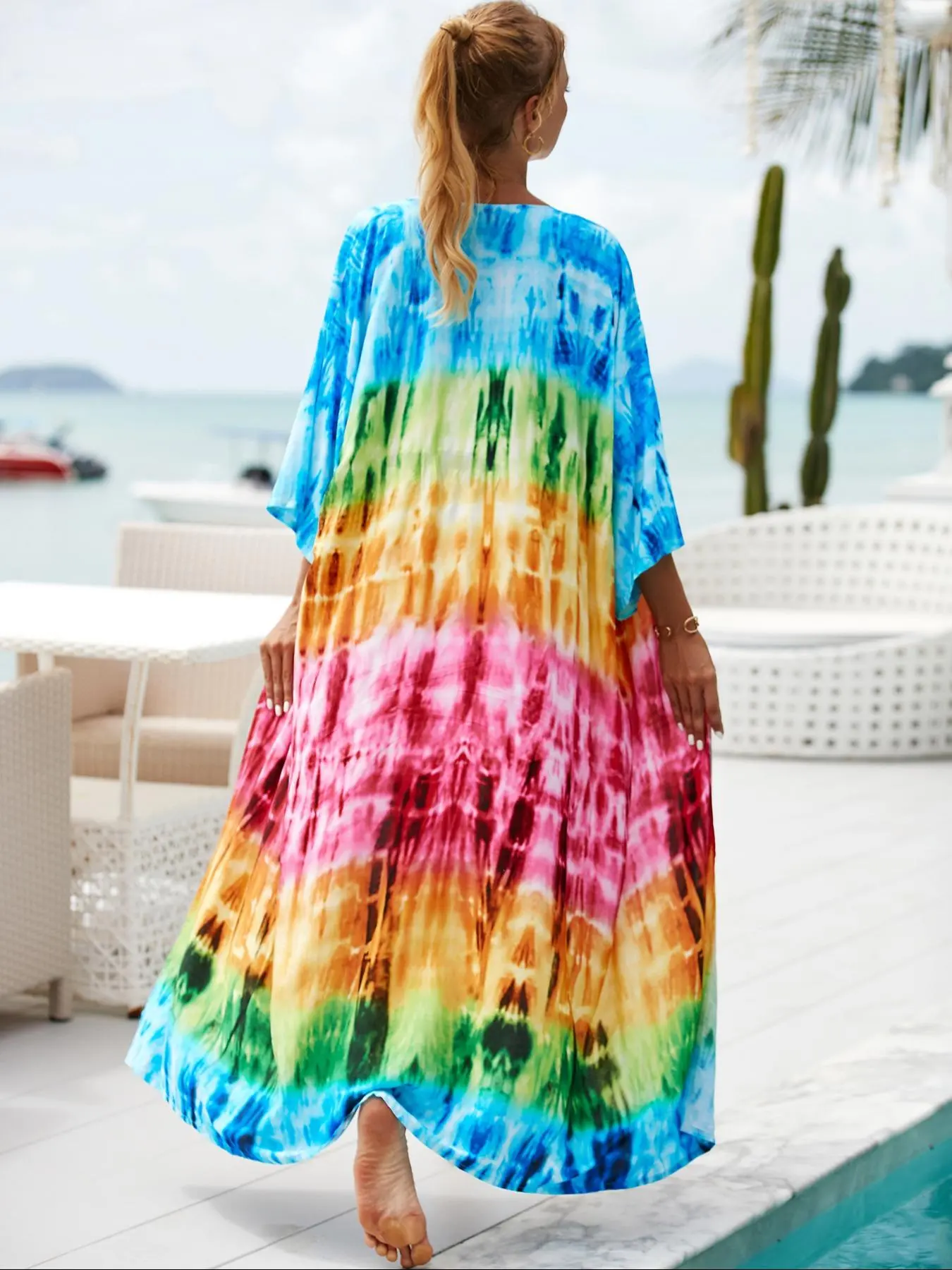 tie dye beach cover up dress Women's Tie-Dye Rainbow Beach Cover-Up main image 1