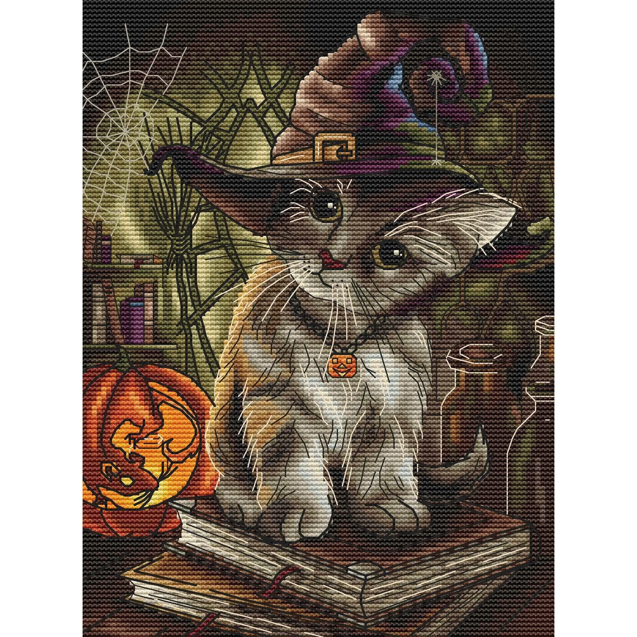 Sweet Little Witch. Halloween Kitten - PDF Cross Stitch Pattern