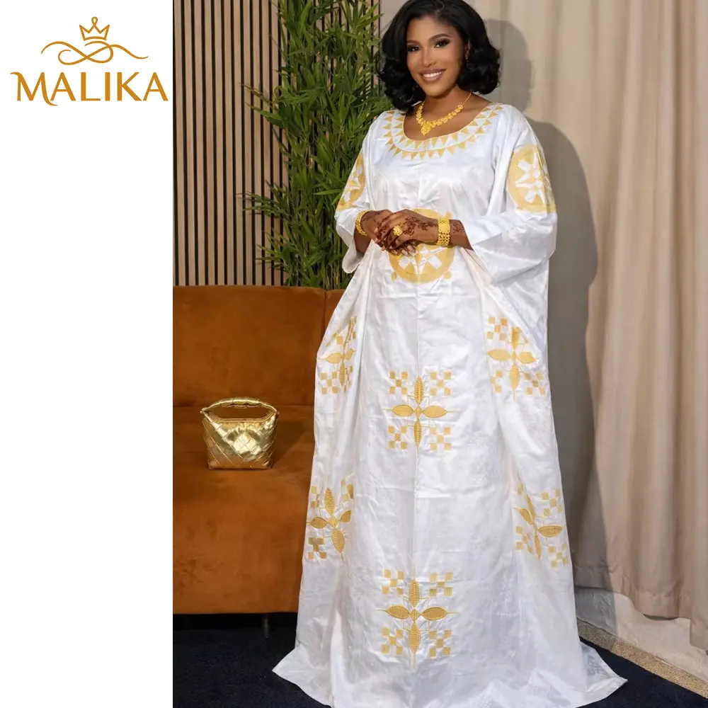 Women's Classic Formal Boubou Maxi Dress - White Guipure Gold Lace Shimmer, Modest Cowl Neck, Batwing Sleeves, Belted, Wedding Guest Attire, Dress for Wedding Guest
