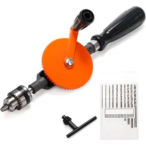 Manual Hand Drill 1/4-Inch Capacity, Speedy Hand Drill Set with 10 Pcs Drill Bits, Small Handheld Drills with Precision Drill Chucks for Wood, Plastic, Model Making and DIY Drilling