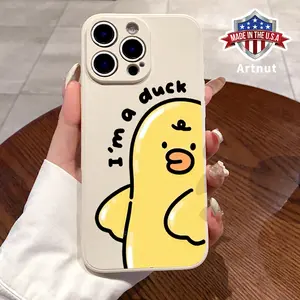 Straight Edge Cartoon Duck Pattern Phone Case for iPhone 16 E 15 14 Pro Max 13 12 11 XR XS Plus Shockproof Drop Protective Rugged Durable Silicone Cover
