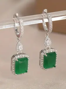 Emerald Decorated Dangle Earrings, Elegant Rhinestone Decorated Dangle Earrings for Women, Fashion Jewelry for Party, Daily Decor, Trendy All-match & Exquisite Jewelry for Birthday Gift