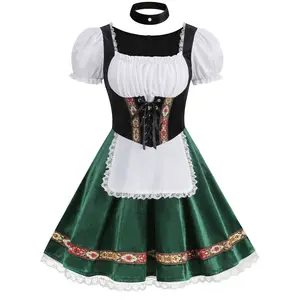 Womens Oktoberfest Costume, Halloween German Bavarian Costume Velvet Dirndl Dress