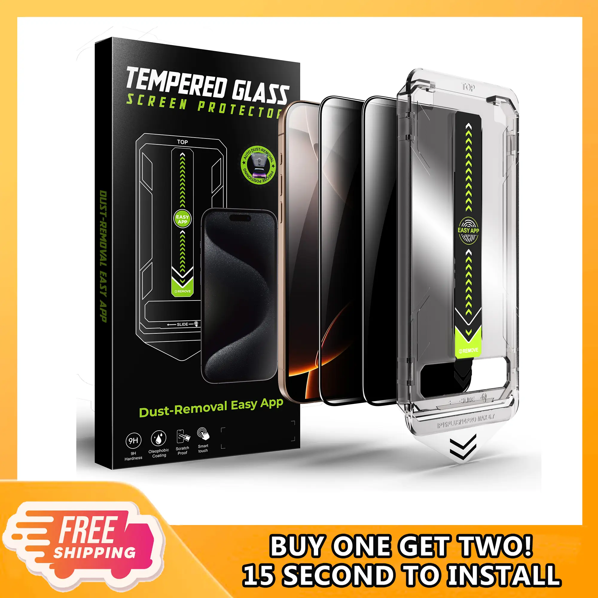 Auto Privacy Screen protector, Dust-free, Applicator FOR iPhone 16/15/14/13/12, Easy Installation Protective Film, Fingerprint Proof Screen Protector